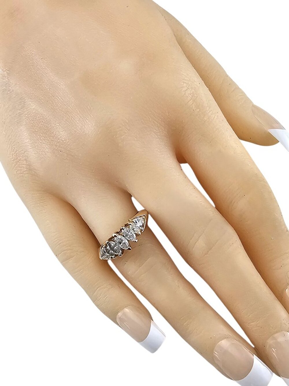 14K White Gold Marquis Trillion Diamond Band Ring Size 7.75 #24384 - Picture 7 of 8